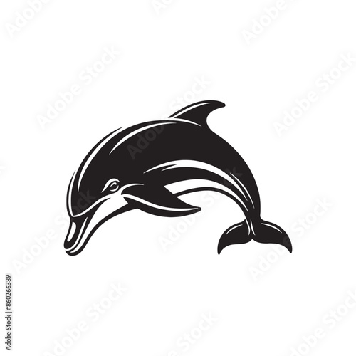 Stylish bottlenose dolphin silhouette for various projects - sea life vector - dolphin black vector
