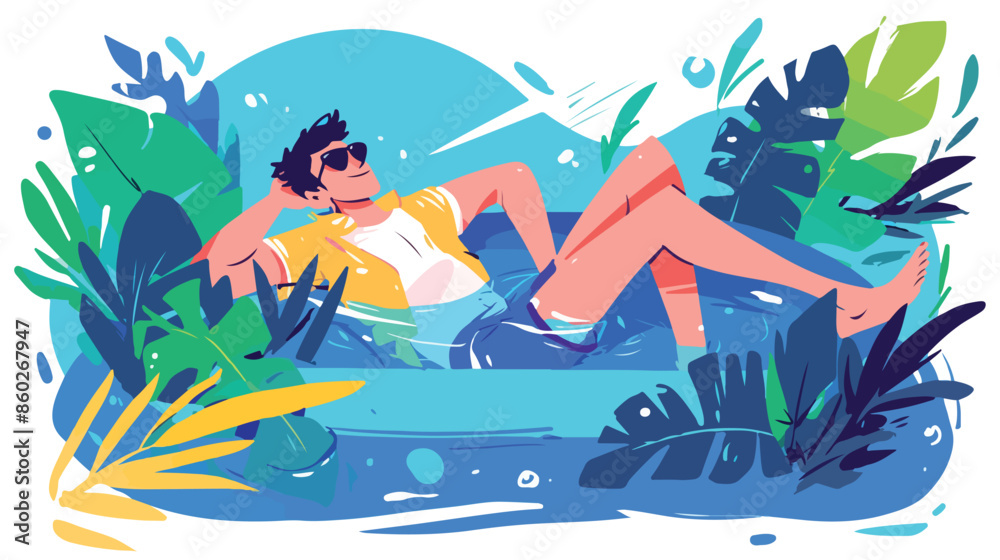 Man relaxing in swimming pool. flat vector style Man relaxing in swimming pool. flat vector style