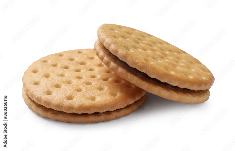 Fresh tasty sandwich cookies isolated on white Fresh tasty sandwich cookies isolated on white