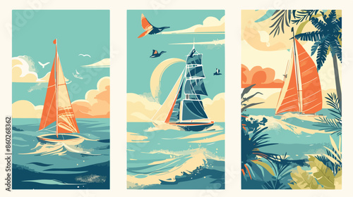 Marine sea voyage wedding invitation cards set. Wedding