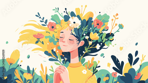 Mental health concept. Mind therapy flowers in human