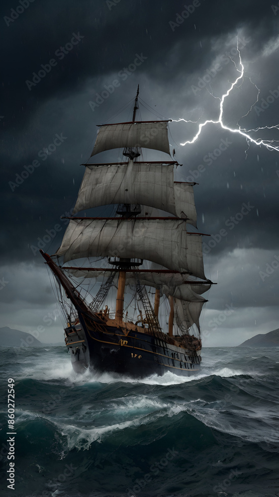 Fototapeta premium ship at sea during a thunderstorm
