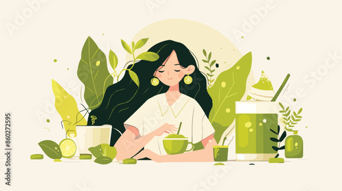 Matcha tea isolated cartoon vector illustrations. 