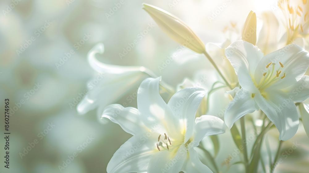 Condolence card with white flowers lily Funeral symbol : Generative AI Condolence card with white flowers lily Funeral symbol : Generative AI