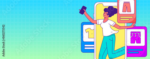 Internet celebrity live broadcast with goods vector internet hand drawn illustration
