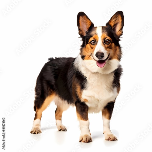 Cardigan Welsh corgi dog breed standing against white background, Ai Generated © Toseef