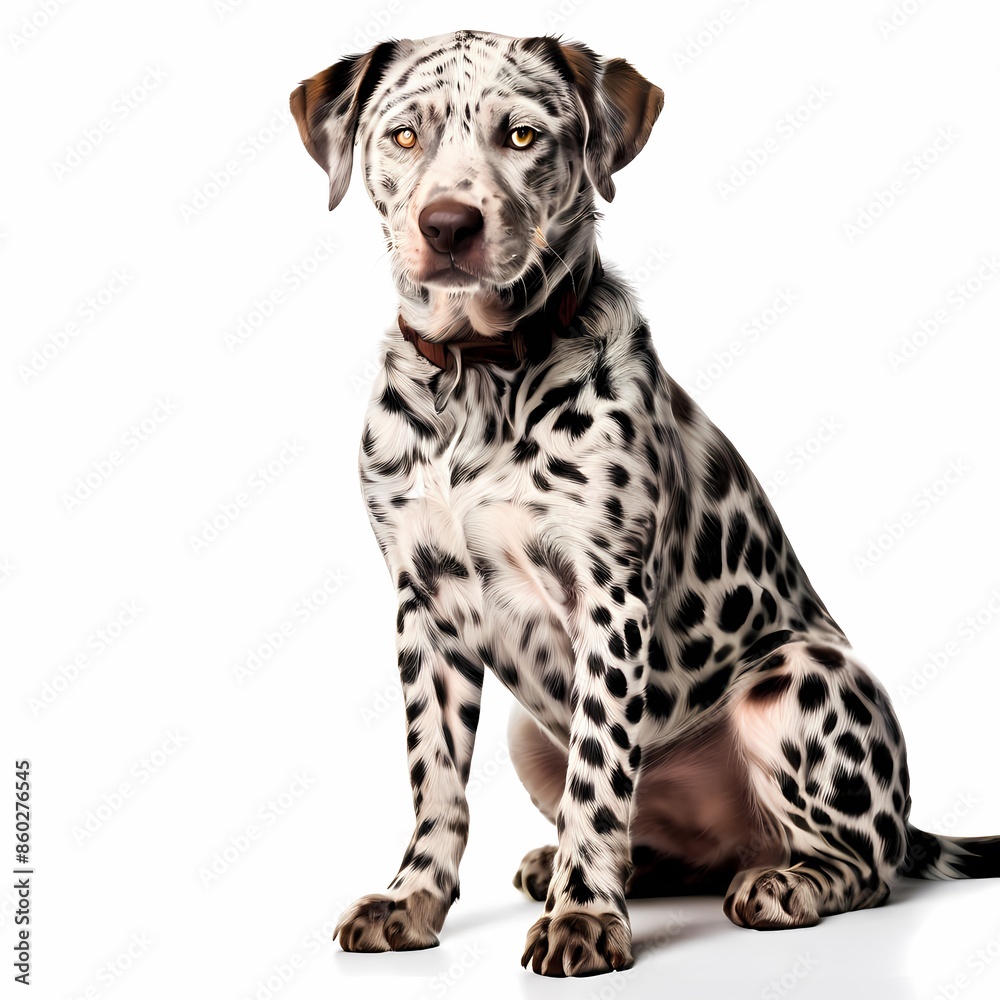 Catahoula leopard dog breed standing against white background, AI Generated Catahoula leopard dog breed standing against white background, AI Generated