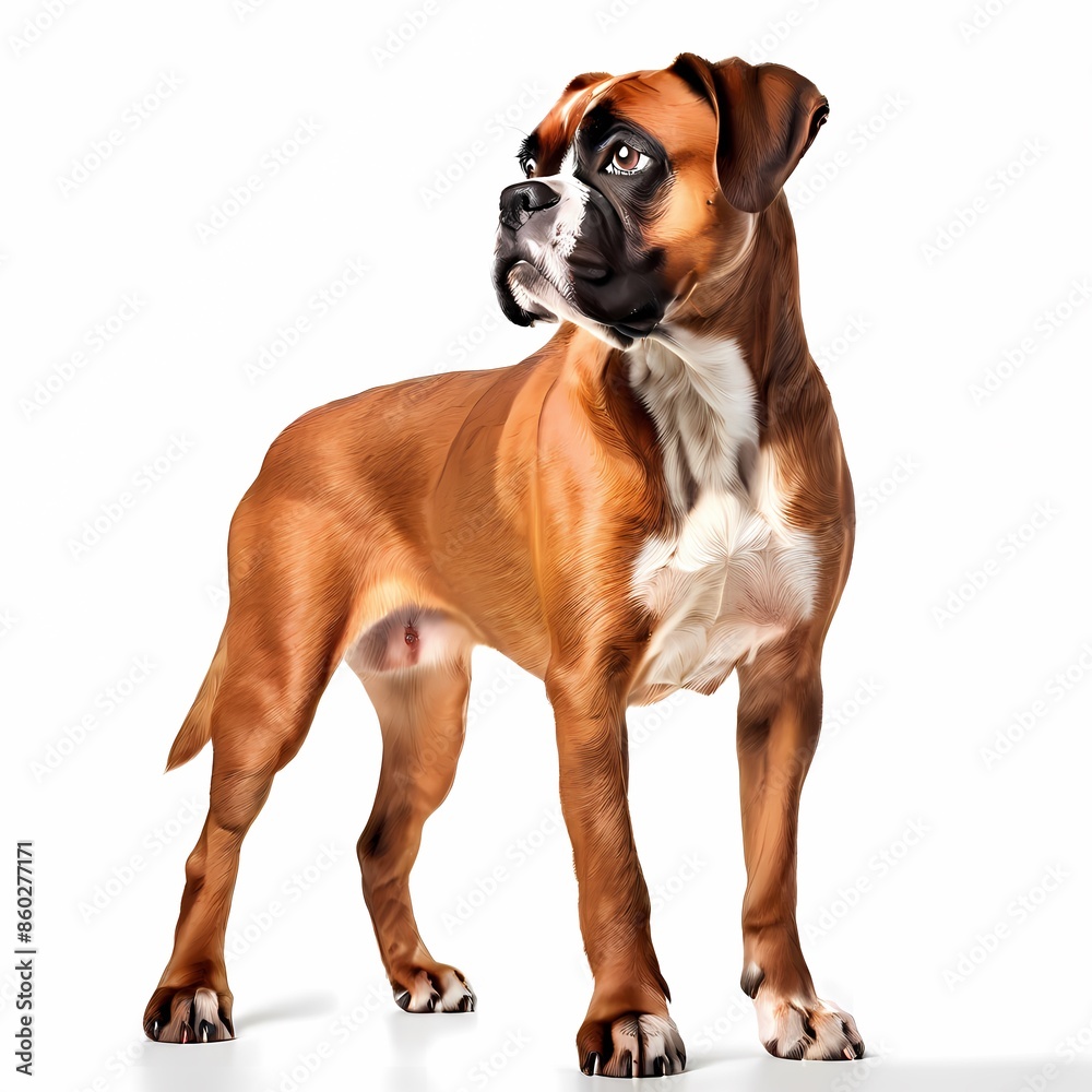 Boxer dog breed standing against white background, AI Generated Boxer dog breed standing against white background, AI Generated