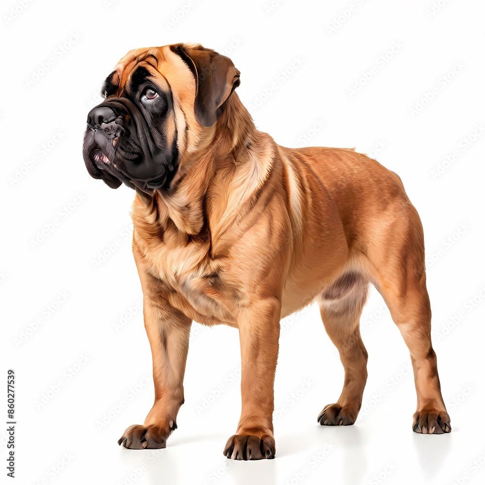 Bullmastiff dog breed standing against white background, AI Generated Bullmastiff dog breed standing against white background, AI Generated