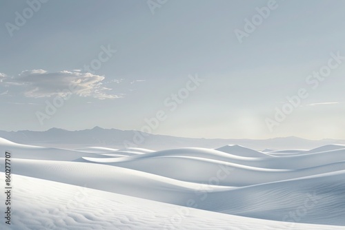 Sand dunes stretching to the horizon under a cloudless sky in a desert landscape. © Rustam
