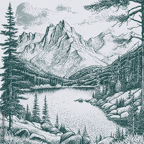 hand drawn Beautiful nature landscape drawing