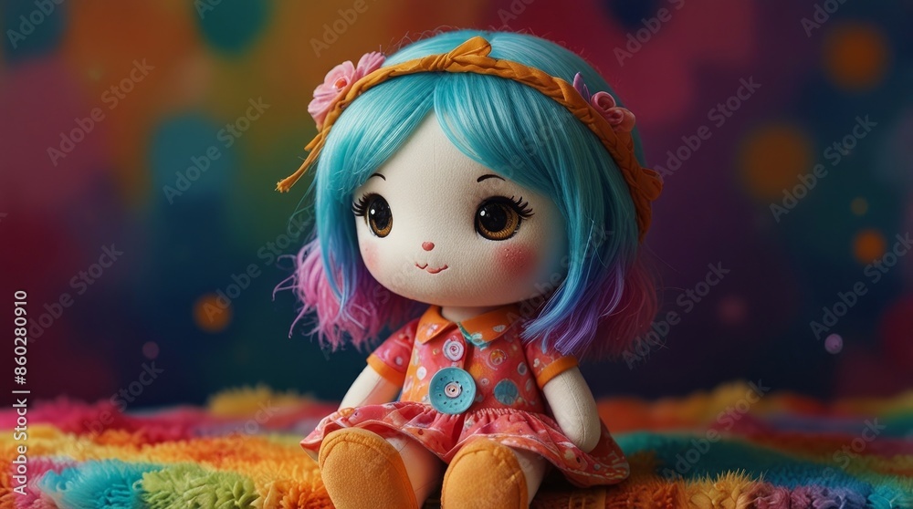 Colorful Plush Doll with Blue Hair Colorful Plush Doll with Blue Hair
