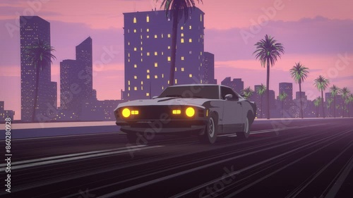 Retro Video Game Car Animation Loop