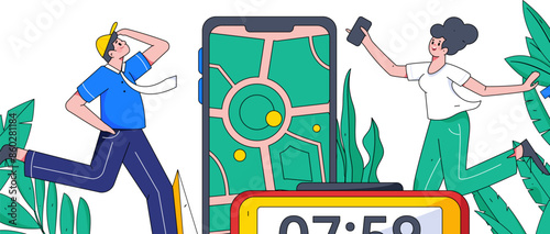 People exercising healthy running vector internet operation illustration
