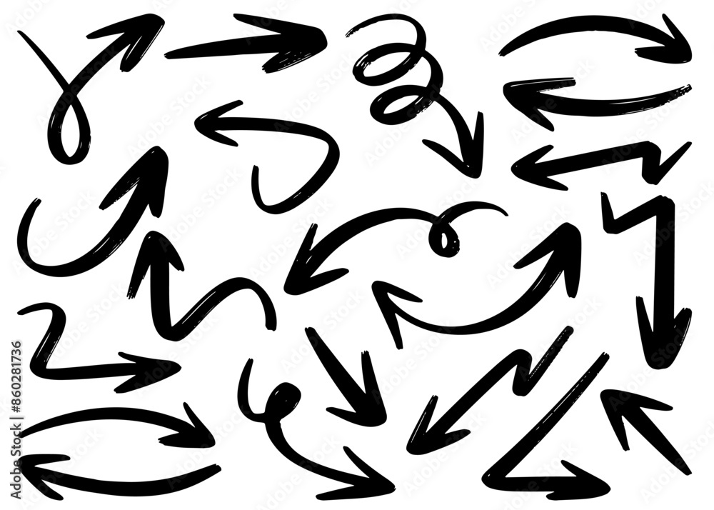 Set of Hand drawn vector arrows doodle on white background. design element vector illustration. Set of Hand drawn vector arrows doodle on white background. design element vector illustration.