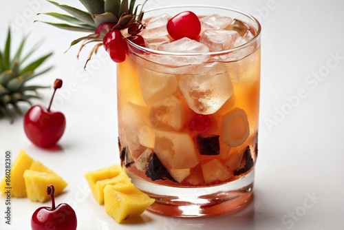 Wallpaper Mural Cocktail: An overhead shot of a Mai Tai in a highball glass, showing the layered colors of the drink and ice cube. Torontodigital.ca