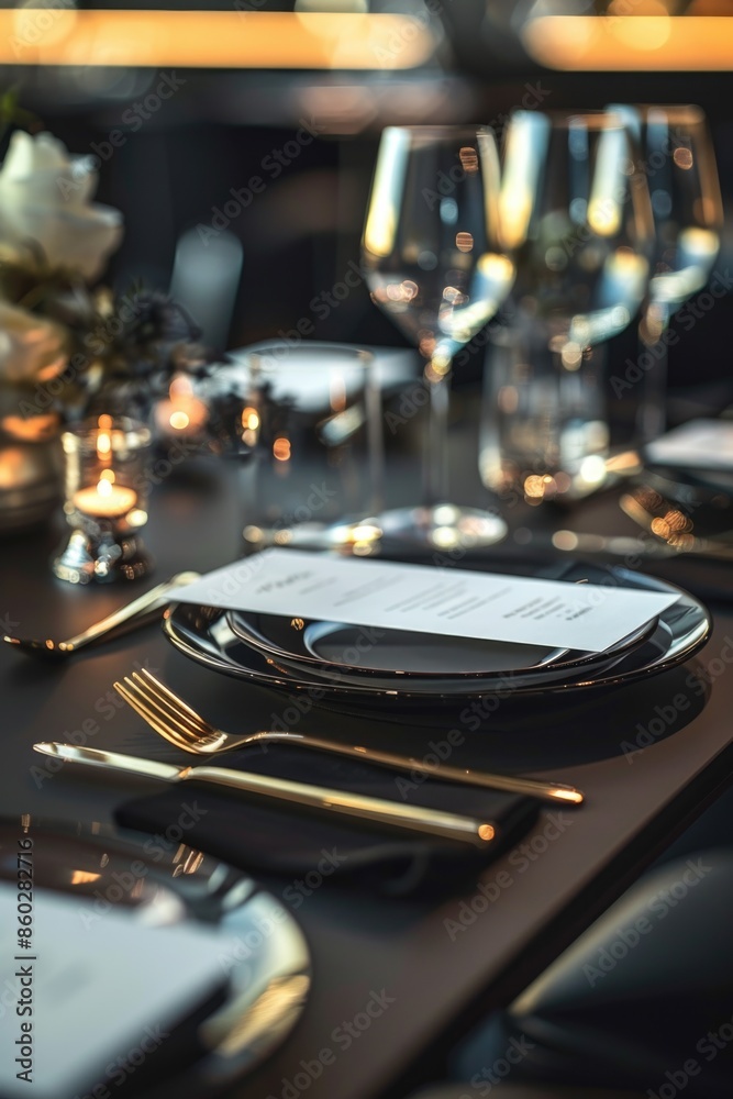 A close-up view of a beautifully set table with silverware, perfect for use in editorial or commercial content A close-up view of a beautifully set table with silverware, perfect for use in editorial or commercial content