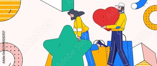 Virtual characters social communication concept business flat vector hand drawn illustration
