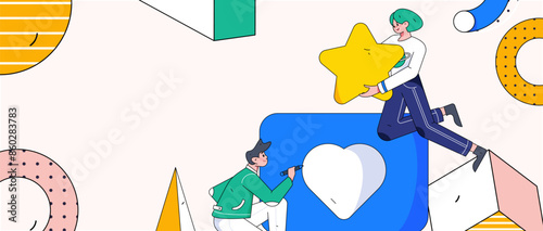 Virtual characters social communication concept business flat vector hand drawn illustration
