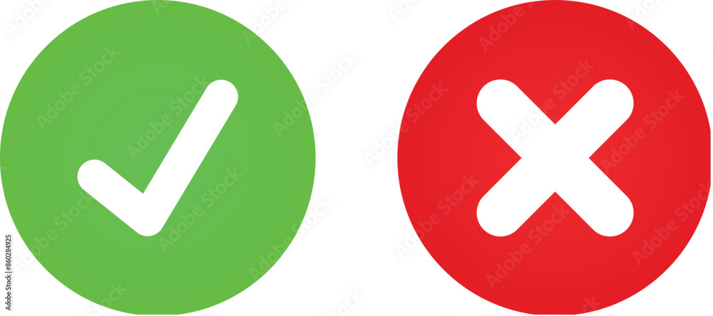Tick and cross icons with a circular gradient background Tick and cross icons with a circular gradient background