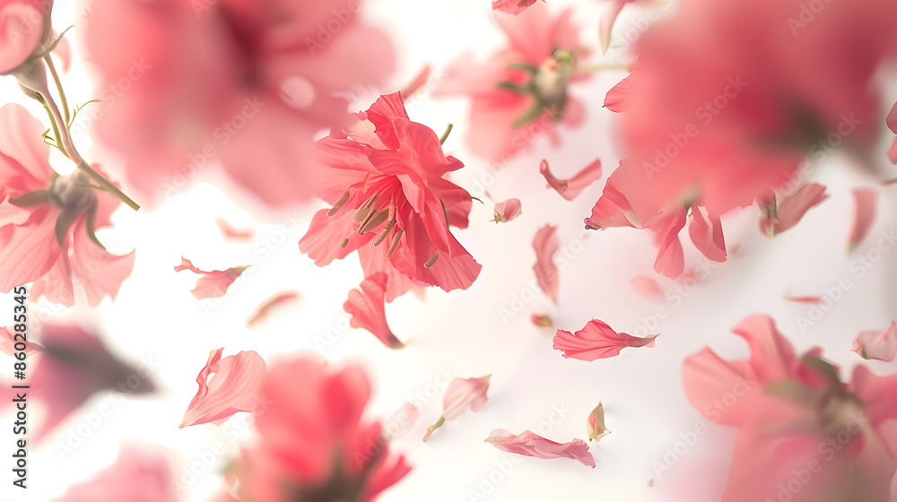 repeatable pink blossom breeze of many different flying flower buds and petals in depth of field isolated on absolute white : Generative AI repeatable pink blossom breeze of many different flying flower buds and petals in depth of field isolated on absolute white : Generative AI