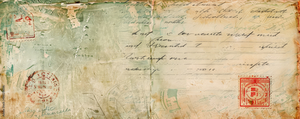 Vintage postcard wedding mockup card background with a textured, old ...