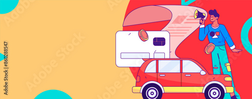 Buy insurance for car flat character vector concept operation illustration
