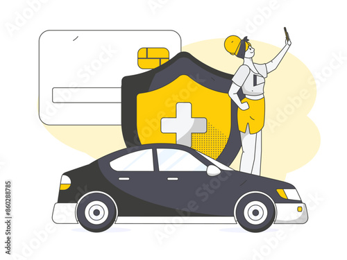 Buy insurance for car flat character vector concept operation illustration

