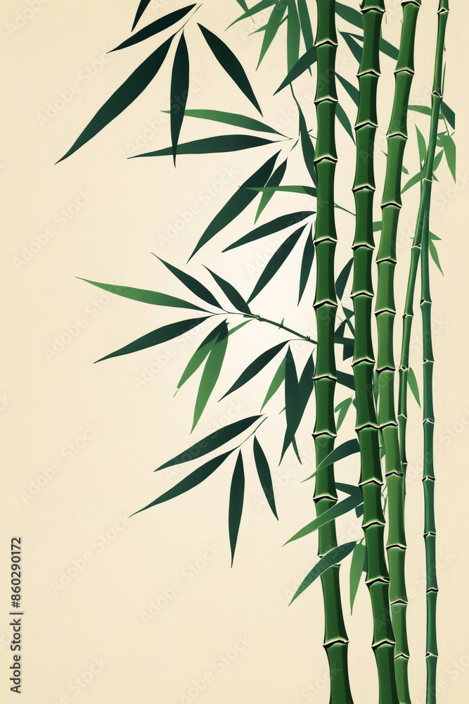 Obraz premium Graceful bamboo stems, minimalist and zen-inspired harmony and resilience. Meditation, nature, wellness, and sustainable living concepts. Verdant Tranquility: Embrace the Serenity of Bamboo's Grace