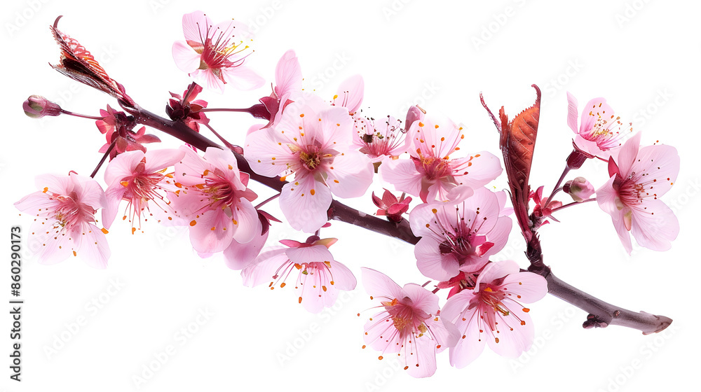 Obraz premium Pink spring cherry blossom Cherry tree branch with spring pink flowers isolated on white : Generative AI