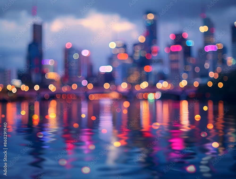 Blurred City Skyline at Night with Bokeh Lights Blurred City Skyline at Night with Bokeh Lights