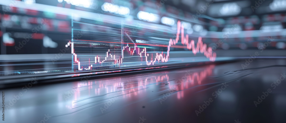 Abstract digital stock market chart with red and blue lines depicting ...