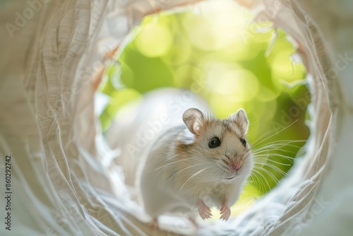 playful exploration energetic hamster navigates white tube in indoor adventure photo