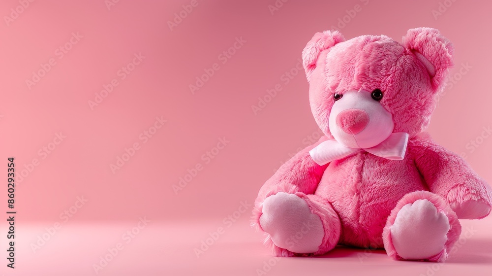 Pink Plush Teddy Bear Sitting on Pink Background Pink Plush Teddy Bear Sitting on Pink Background