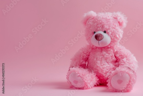 Pink Plush Teddy Bear Sitting on a Pink Background © PLATİNUM