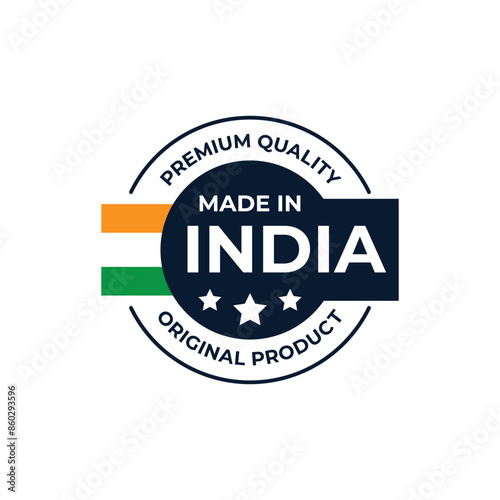 "made in India" icon with Indian Flag. vector illustration, colored emblem, design element for package design. Premium Quality, Stamp, icon, logo, stamp, badge, sticker, label, new illustration