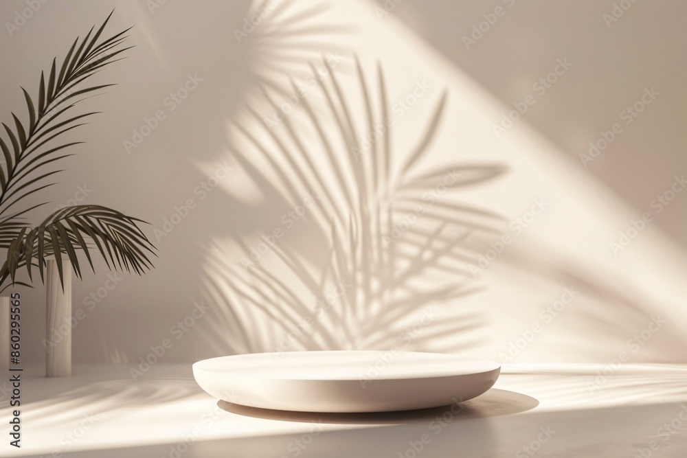 Minimalist Product Display with Palm Leaf Shadow Minimalist Product Display with Palm Leaf Shadow