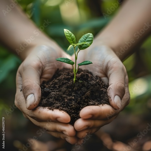 Hands Holding a Small Plant symbolizing Growth and Sustainability