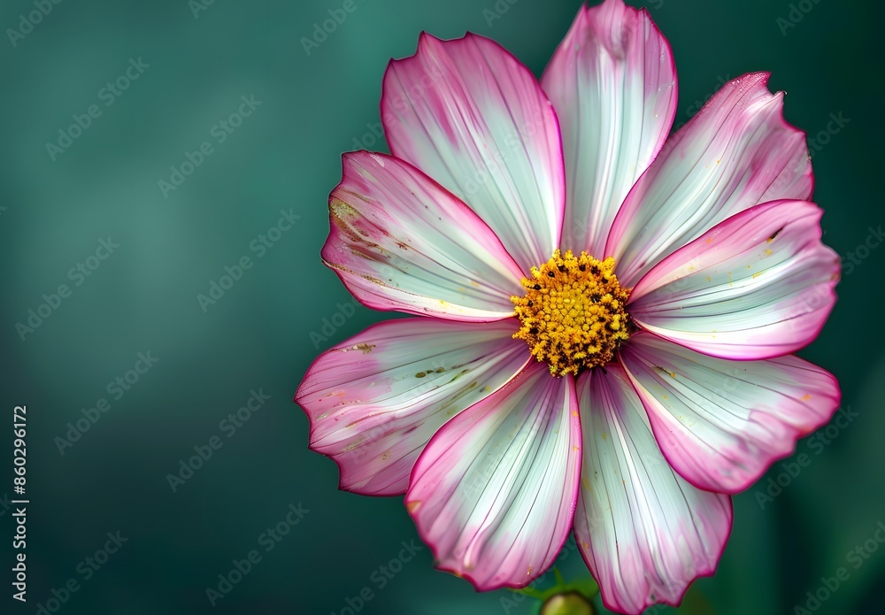 Fototapeta premium Closeup of Pink and White Cosmos Flower with Yellow Center