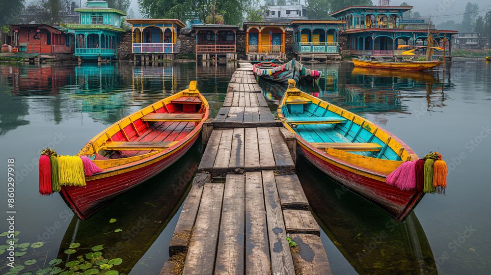 Obraz premium colourful river wooden boat 