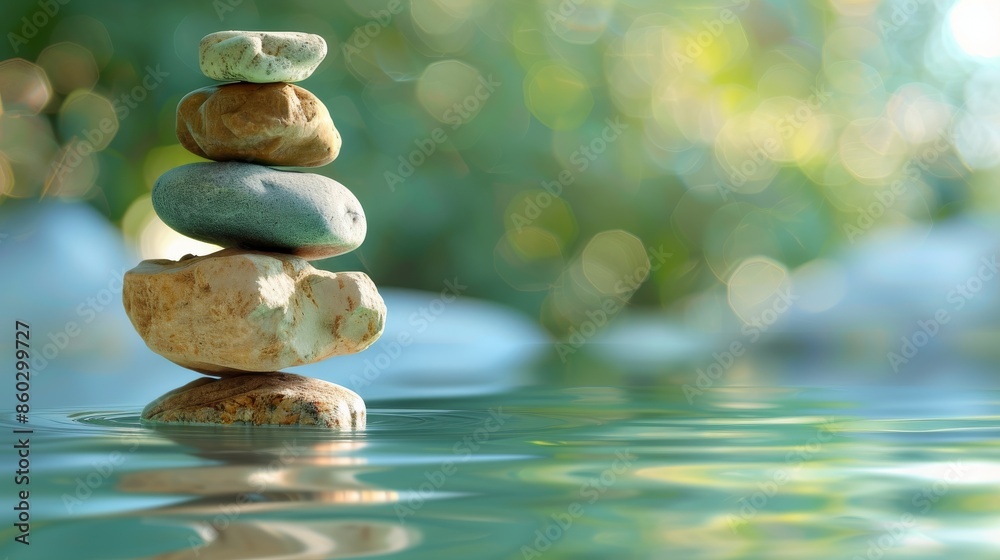 Obraz premium Balanced Rocks on Water in a Green Setting