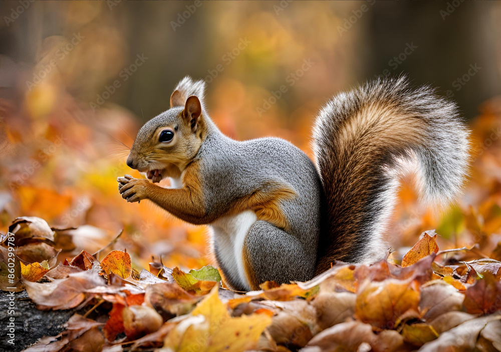 Squirrel Amidst Fallen Leaves in Autumn Squirrel Amidst Fallen Leaves in Autumn