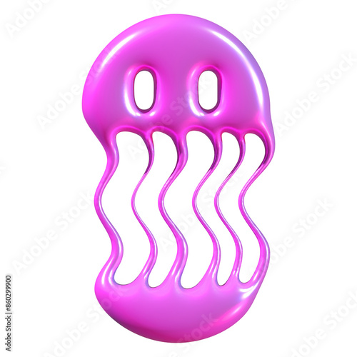Melting pink smile print for T-shirts. Y2k 3d design. Stretched mouth emoji.