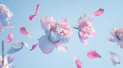 Fototapeta Naklejka Na Ścianę i Meble -  flying blue falling flower art wedding romantic bloom peony nature celebration background decoration pastel pink holiday creative valentine birthday beautiful Generative AI : Generative AI