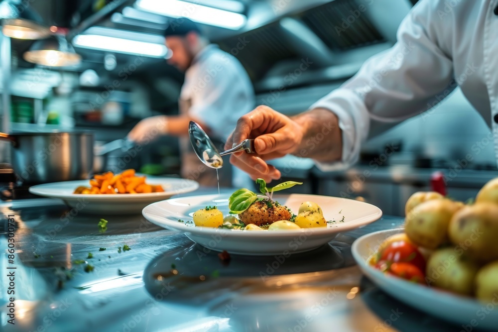 Sophisticated Potato Tasting Menu in Professional Upscale Kitchen Featuring Chefs' Culinary Expertise Sophisticated Potato Tasting Menu in Professional Upscale Kitchen Featuring Chefs' Culinary Expertise