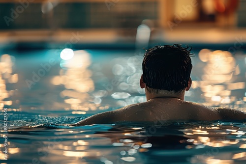 a man in a swimming pool at night photo