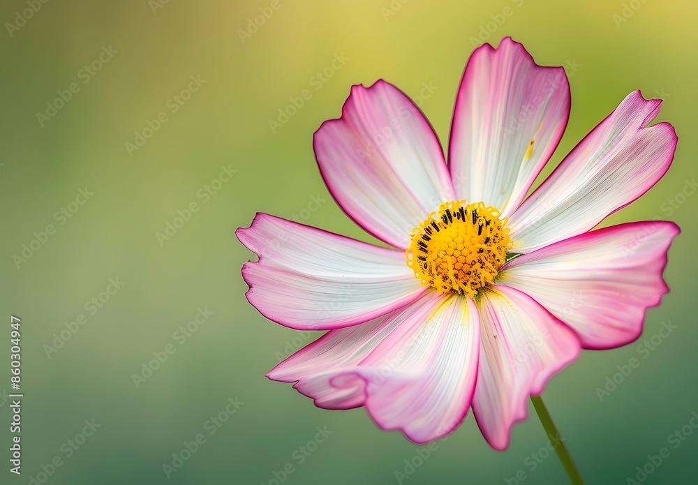 Macro Shot of Pink and White Cosmos Flower with Yellow Center Macro Shot of Pink and White Cosmos Flower with Yellow Center