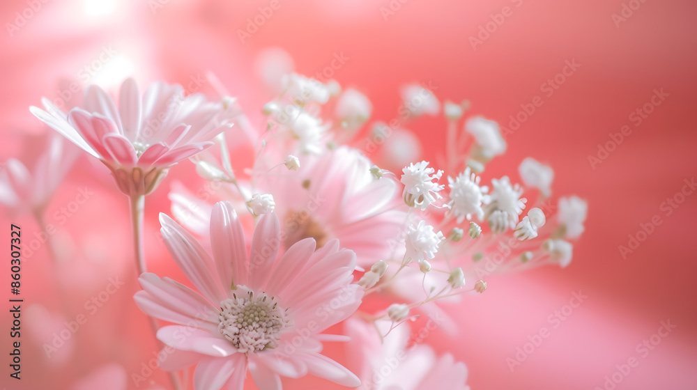 pink and white flowers on pink paper background : Generative AI