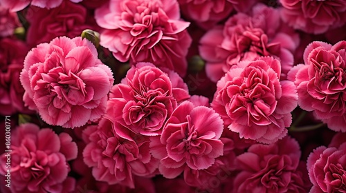 Carnation flowers background. A close-up view of vibrant pink carnations in full bloom, showcasing their intricate petals and rich color. Filled on full screen. © Aleksander