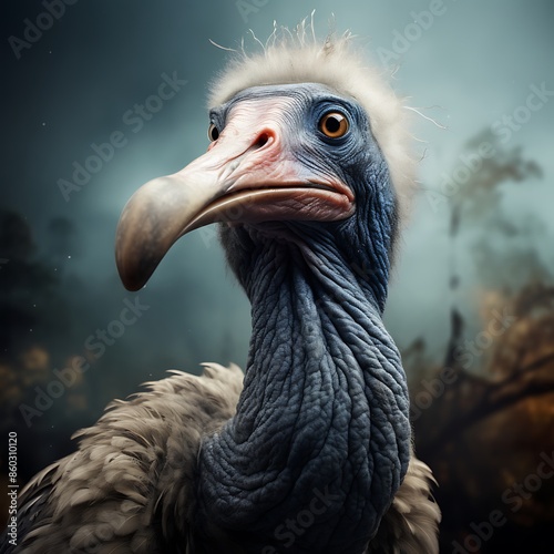 The dodo is an extinct flightless bird, in its habitat photo